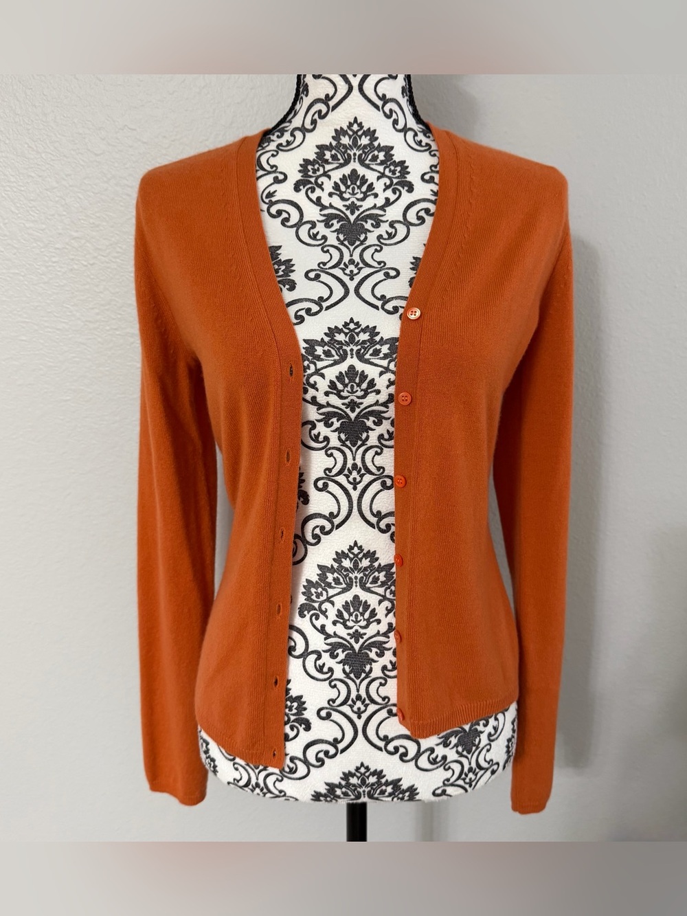 TSE Orange V-Neck Button-Up Cardigan Sweater